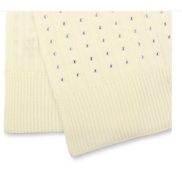 NWT Michael Kors Ribbed Rhinestone Embellished Scarf Cream - Picture 3 of 5